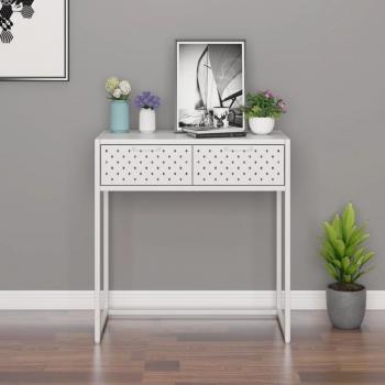 Mesa Consola Blanca 72x35x75 cm de Acero con Altura Ajustable y Cajones de Almacenamiento