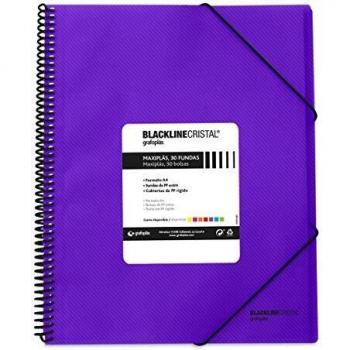 Grafoplás 39833235 Carpeta Polipropileno con 30 Fundas; A4; Violeta; Maxiplás Blackline Cristal