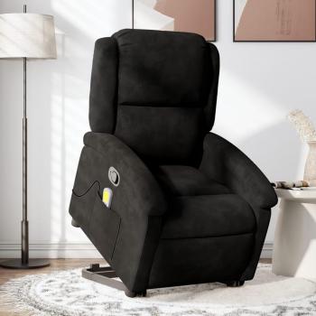 Silla reclinable de masaje elevable de terciopelo negro Vidaxl