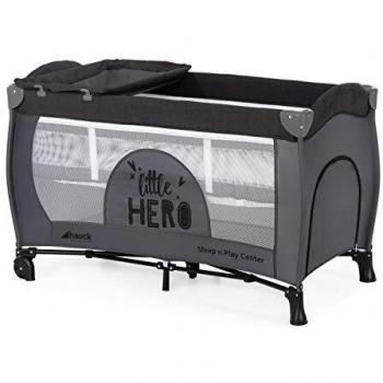 Hauck Sleep N Play Center - Cuna de viaje 7 piezas hasta 15 kg, altura recién nacido, apertura lateral, ruedas, colchón, cambiador bebe, bolsa de transporte, plegable y regulable, negro gris