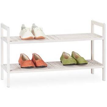 Estantería para zapatos apilable, set de 2, con 2 niveles, madera de nogal, capacidad hasta 6 pares, dimensiones 41x69x27 cm, color blanco