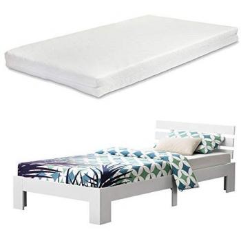 Cama Simple Nivala con Somier y Colchón de Espuma Fría 120x200 cm - Capacidad Máx 150kg - Pino Blanco Mate