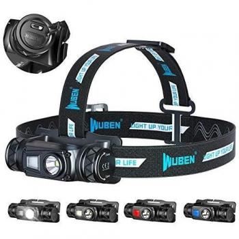 WUBEN H1 Linterna Frontal 1200 lúmenes LED Múltiples fuentes de luz Linterna frontal, USB recargable IP68 Tira reflectante impermeable Linterna frontal ligera