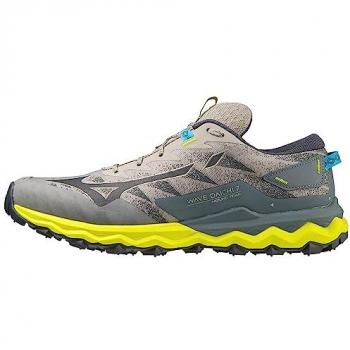 Mizuno Zapatillas De Trail Running Wave Daichi 7 para Hombre, Color Gris y Azul con detalles en Neón, Talla 40 EU