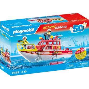 Playmobil Barco de Rescate - Juguete de construcción, incluye figuras de rescatistas, accesorios de salvamento, compatible con otros sets Playmobil, fabricado en plástico duradero y seguro para niños a partir de 4 años