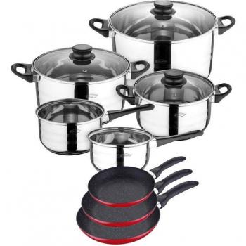 San Ignacio Red&Marble Batería de Cocina 8 Piezas + Set 3 Sartenes Rojas