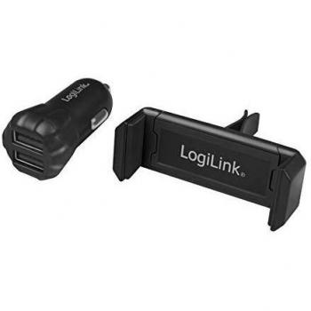 Cargador USB para coche 5V 2A con soporte para smartphone - Set LogiLink