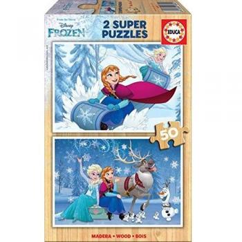 Educa - Frozen, 2 Puzzles infantiles de madera ecológica de 50 piezas, a partir de 4 años