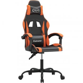 Silla de juego giratoria negro y naranja en cuero