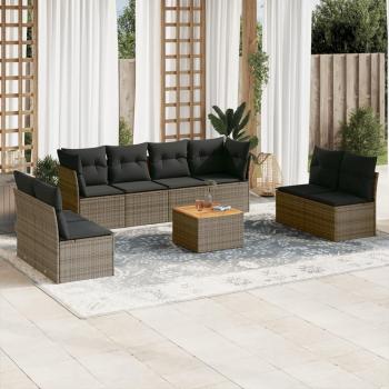 9-Piece Grey Poly Rattan Garden Sofa Set with Cushions