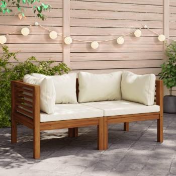 Sofás de esquina con 2 cojines blanco crema en madera de acacia