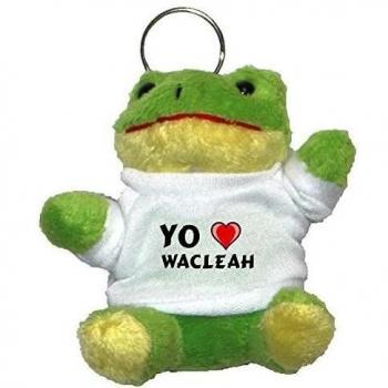Rana de peluche (llavero) con Amo Wacleah en la camiseta (nombre de pila/apellido/apodo)