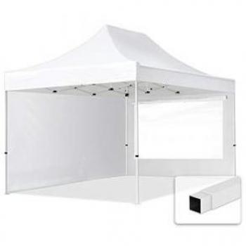 Gazebo plegable TOOLPORT 3x4,5 m de acero con paneles laterales panorámicos y ventanas, color blanco