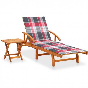 Tumbona de jardín con mesa y cojín de madera maciza de acacia
