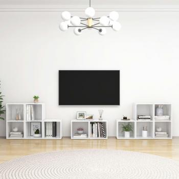 Mueble de salón 8 piezas madera de ingeniería y aglomerado blanco brillante, incluye mueble TV, mesa de TV, mueble televisor