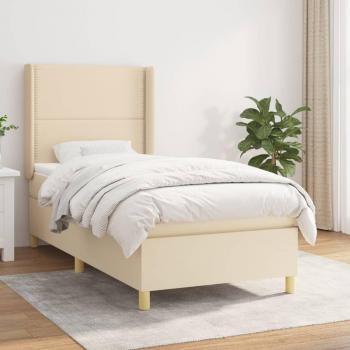 Cama box spring con colchón de muelles en tela color crema 80x200 cm Vidaxl