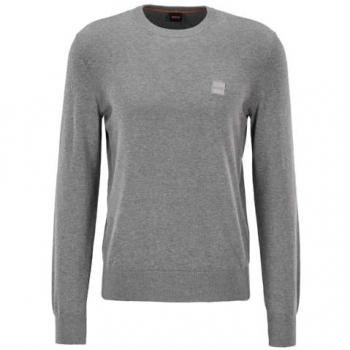 BOSS Kanovano Men's Cotton-Cashmere Crew Neck Sweater - Light Grey - Size M