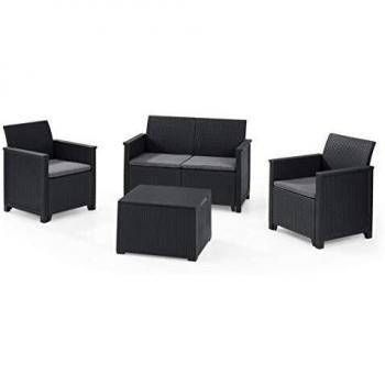 Conjunto de Jardín Keter Emma Lounge 4 Piezas - Sofá 2 Plazas, 2 Sillones y Mesa Contenedor Antracita