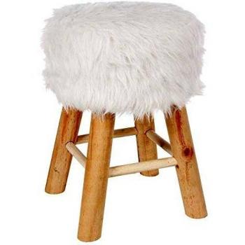 Taburete Auxiliar Oslo Pelo Sintético Blanco - Altura 42cm, Diámetro 30cm - Elegante Diseño Moderno, Fácil de Limpiar