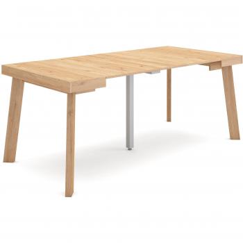 Mesa Consola Extensible 180 cm, para 8 Comensales, Patas de Madera, Estilo Moderno, Roble