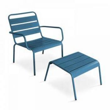 Sillón reclinable y reposapiés de metal azul pacífico Palavas - Oviala