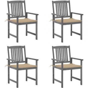 Gray Acacia Wood Garden Chairs with Cushions - Set of 4