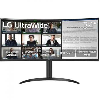 Monitor LG 34WR55QK-B Curvo Ultra Ancho WQHD 3440 x 1440, 100Hz, 5ms, HDR10, USB-C Ajustable Negro