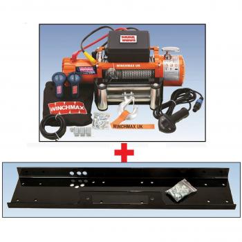 Winchmax 13.500 libras (6.123 kg) Cabrestante eléctrico naranja original de 24v. Cuerda de acero, placa de montaje de cama plana