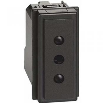 Presa Bticino Living Now 2P+T 10A 250V Color Negro Interfase 19mm 1 Módulo KG4113