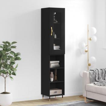 Aparador de madera contrachapada negro vidaXL 34,5x34x180 cm con 3 estantes, mueble de almacenaje para salón, buffet y armario auxiliar