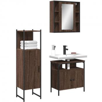 Conjunto de muebles de baño 3 piezas marrón madera roble multicapa