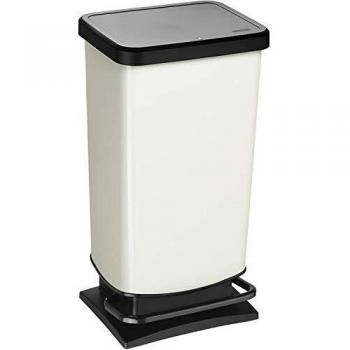 Papelera Rotho Paso 40L con pedal y tapa, plástico PP sin BPA, blanca, 35,3 x 29,5 x 67,6 cm