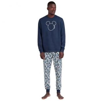 Pijama largo de hombre Disney Mickey de tejido felpa color azul marino