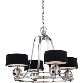 Lámpara de araña Uptown Gotham plata imperial 57,2 cm con 4 luces y pantallas textiles QUOIZEL