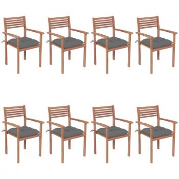 Stackable Teak Garden Chairs with Cushions - Set of 8