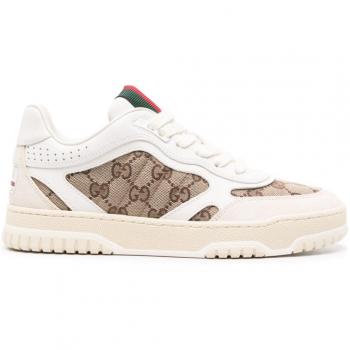 Gucci Women's White Leather Re-Web Sneakers Size 41 with GG Canvas & Leather Detail