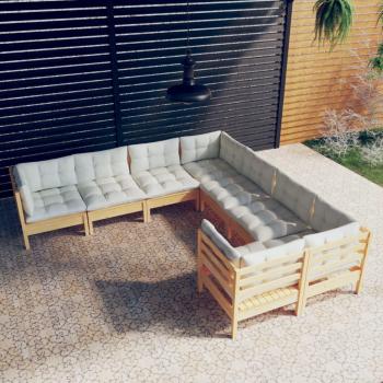 8-Piece Garden Lounge Set with Cream Cushions Solid Pinewood