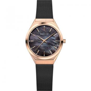 Bering Ultra Slim Swarovski Elements Black Milanese Bracelet Watch