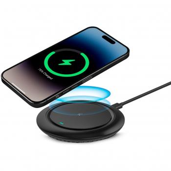 Base de carga inalámbrica Ksix Fast Charge 15W para smartphones y auriculares Qi, carga rápida, incluye cable USB-C a USB-C, color negro