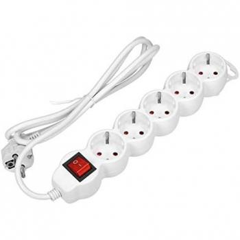 Regleta 5 Tomas Schuko Interruptor Blanca 3m