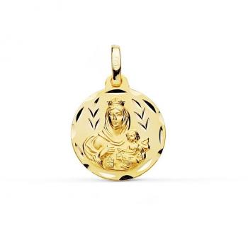 Medalla Oro 18k Colgante 16mm Virgen del Carmen Cerco Tallado