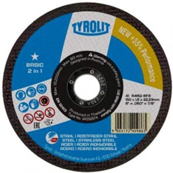 Tyrolit 34332870 BASIC 2in1 Discos de Corte, 41, A60Q-BFB, Nuevo, 115 x 1.0 x 22.23 mm Dimensiones, Caja de 25