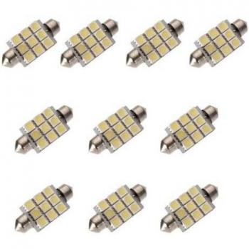 SODIAL(R) 10x 5050 SMD 9 LED de 42 mm de coches Bombilla C5W boveda del adorno Mapa Interior Luz Lampara DC 12v
