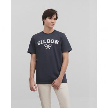 Camiseta Silbon Raqueta Media Azul Marino para Hombre