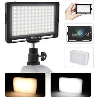 Moman Antorcha-LED-Luz-Cámara-Foco con Difusor, Led Reflex Foco LED Fotografia Ajuntable, Bi-Color 3000K- 6500K, TLCI/CRI 96+, Ultra Ligero de 147g