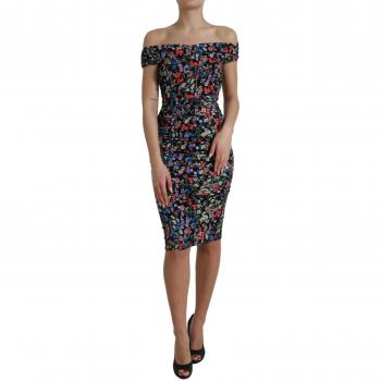 Dolce & Gabbana Multicolor Floral Off Shoulder Sheath Midi Dress - Size XS
