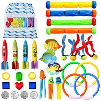Juego de 32 Juguetes de Piscina con Bolsa de Almacenamiento Adicional Que Incluye Anillos de Diving, Palos de Diving, Bandits, Bolas de Juguete para Diving Toy,