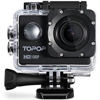 Cámara Deportiva Impermeable de Topop,1080p 12MP de Imagen y Vídeo,Apoyo Sumergible hasta 30 m,Lente de Gran Angular de 170 Grados con Pantalla LCD de 2-pulgadas y Accesorios Múltiples para Deportes al Aire Libre