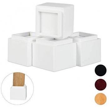 Juego de 4 elevadores de muebles de bambú, alza de 8,5 cm para mesas, sillas y camas, dimensiones 10x11,5x11,5 cm, color blanco