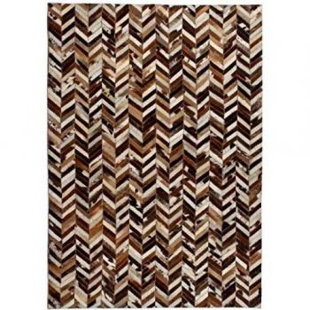 vidaXL Alfombra Retazos Cuero 160x230 cm Chevrón Marrón/Blanco Tapete Estera